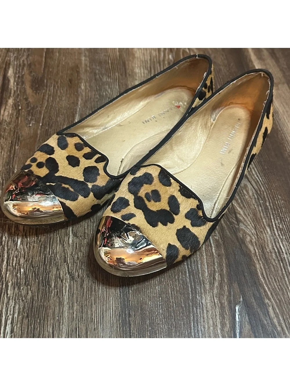 Leopard Print Flats with Gold Accents